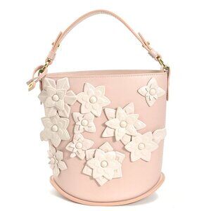 Auth DELVAUX Mini Bucket Flower Handbag Pink Leather